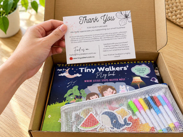 Thank you card held above the open box